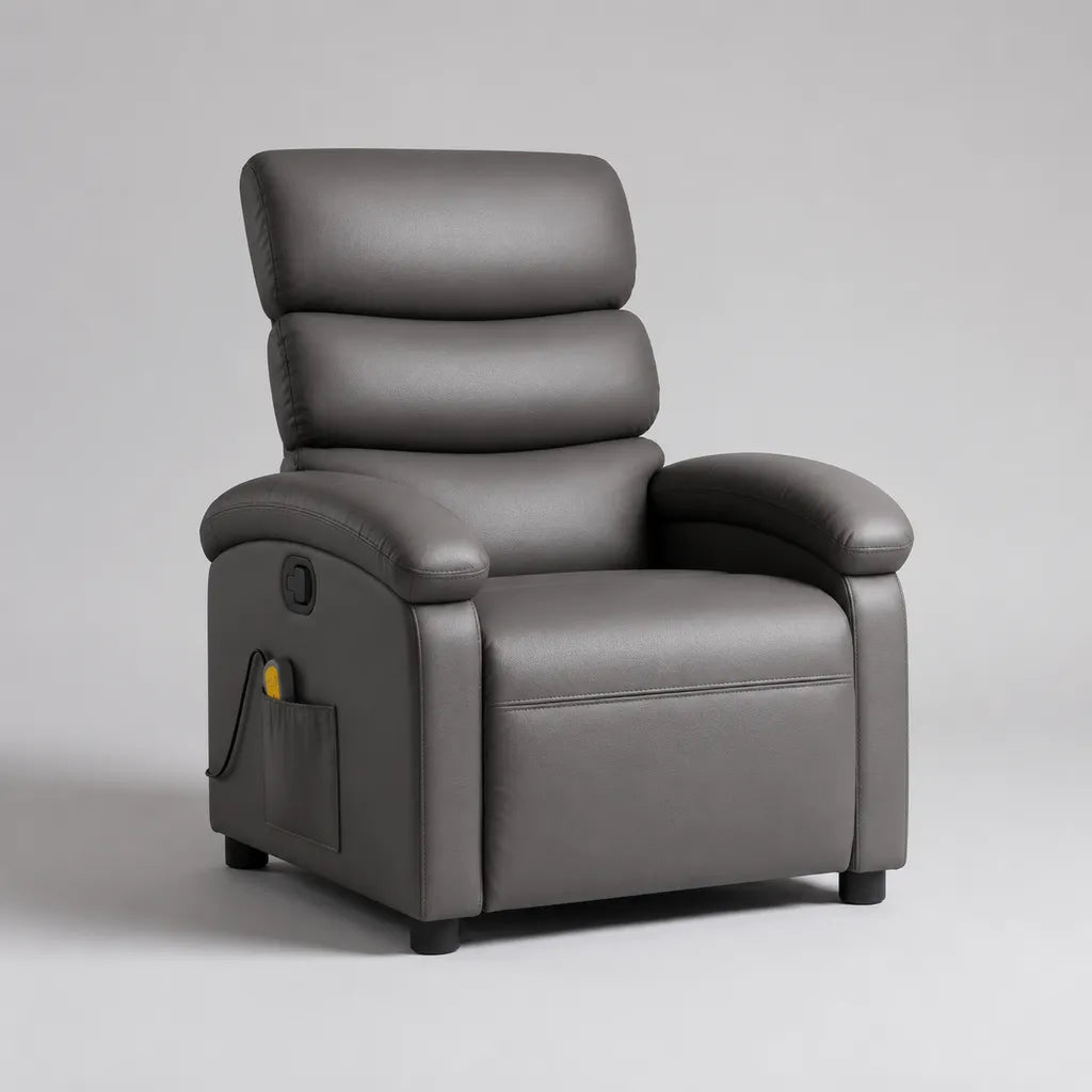 Massagesessel Fernsehsessel mit manueller Liegefunktion, PU-beschichtetes Polyester, Grau, 88 x 92 x 106 cm