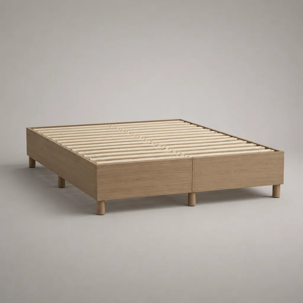 Rechteckiges Bettgestell aus Holz mit Lattenrost, Natur, Liegefläche 160 × 200 cm, Gesamtmaß 206 × 166 × 35 cm