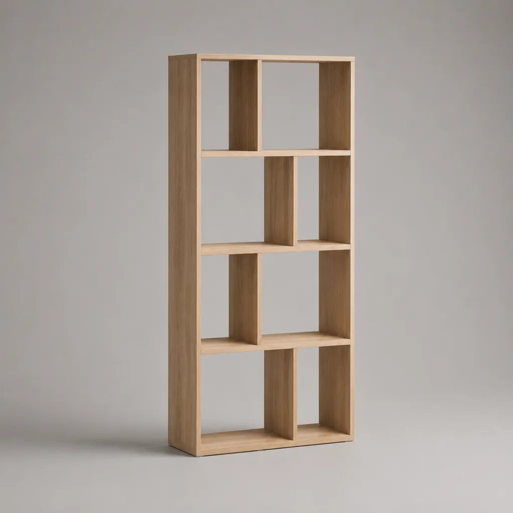 Bücherregal Standregal aus melaminharzbeschichteter Spanplatte, 8 offene Fächer, Hellbraun in Eichenholzoptik, 160 × 70 × 24 cm