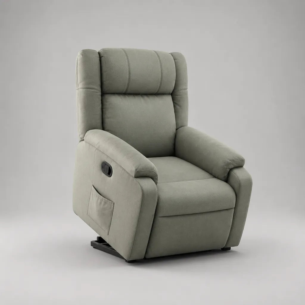 Manuell verstellbarer Relaxsessel aus Polyester-Mikrofaser mit hoher Rückenlehne, Graugrün, 92 × 95 × 105 cm