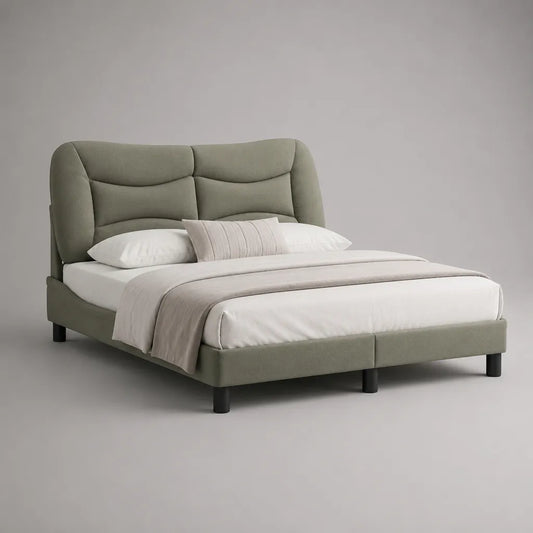 Polsterbett Doppelbett mit hohem Kopfteil, Polyesterbezug und Schaumstoffpolsterung, Salbeigrün, Liegefläche 180 × 200 cm, Gesamtmaß 220 × 193 × 120 cm