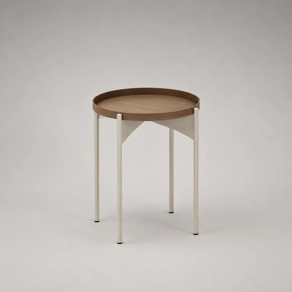 Runder Beistelltisch mit Zeitschriftenhalter aus Holz und Stahl, Braun und Creme, Ø 45 × H 60 cm