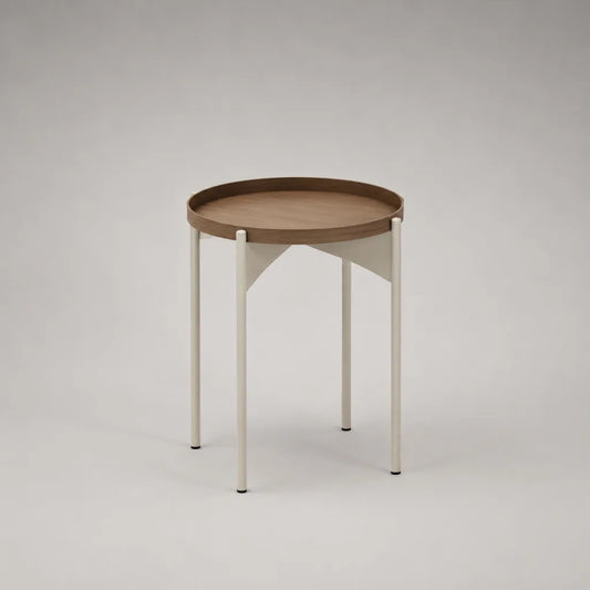 Runder Beistelltisch mit Zeitschriftenhalter aus Holz und Stahl, Braun und Creme, Ø 45 × H 60 cm