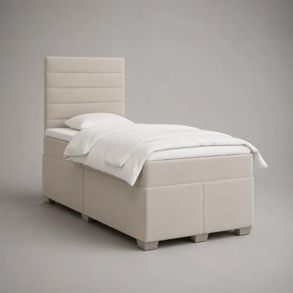 Boxspringbett 90 x 200 cm mit Matratze und Topper, Polyester-Mikrofaser, Cremeweiß