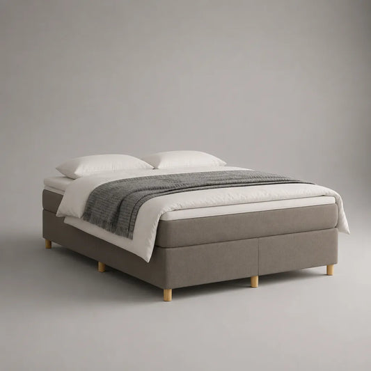 Boxspringbett ohne Kopfteil 180 × 200 cm mit Matratze, Topper und Polyesterbezug in Taupe/Natur