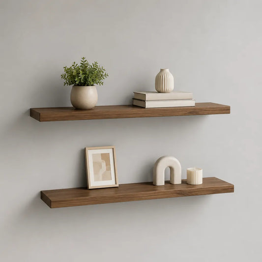 Schwebendes Wandregal 2er-Set aus MDF, Walnussbraun, je 100 × 20 × 4 cm