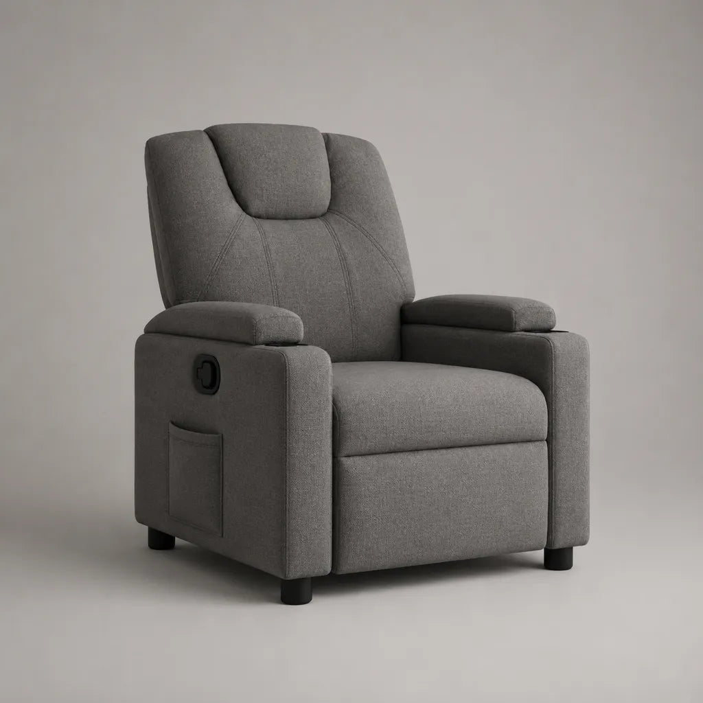 Manuell verstellbarer Relaxsessel und Fernsehsessel aus Polyester, Grau, 90 × 92 × 105 cm