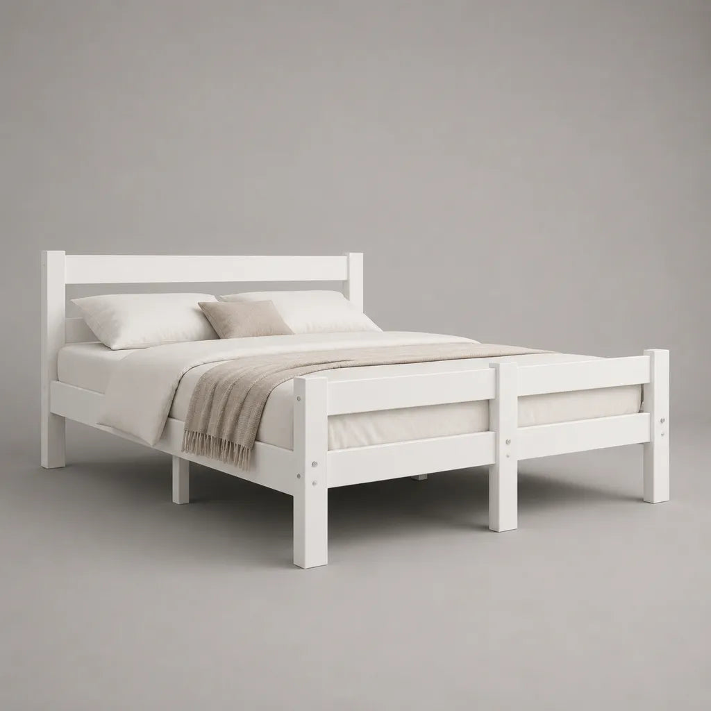 Doppelbett Massivholzbett aus Kiefernholz, Weiß, Liegefläche 180 × 200 cm, Gesamtmaß 208 × 188 × 100 cm