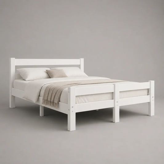 Doppelbett Massivholzbett aus Kiefernholz, Weiß, Liegefläche 180 × 200 cm, Gesamtmaß 208 × 188 × 100 cm