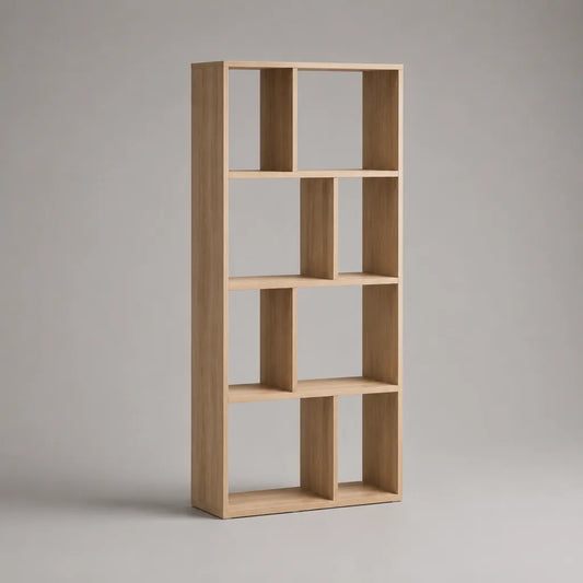 Bücherregal Standregal aus melaminharzbeschichteter Spanplatte, 8 offene Fächer, Hellbraun in Eichenholzoptik, 160 × 70 × 24 cm